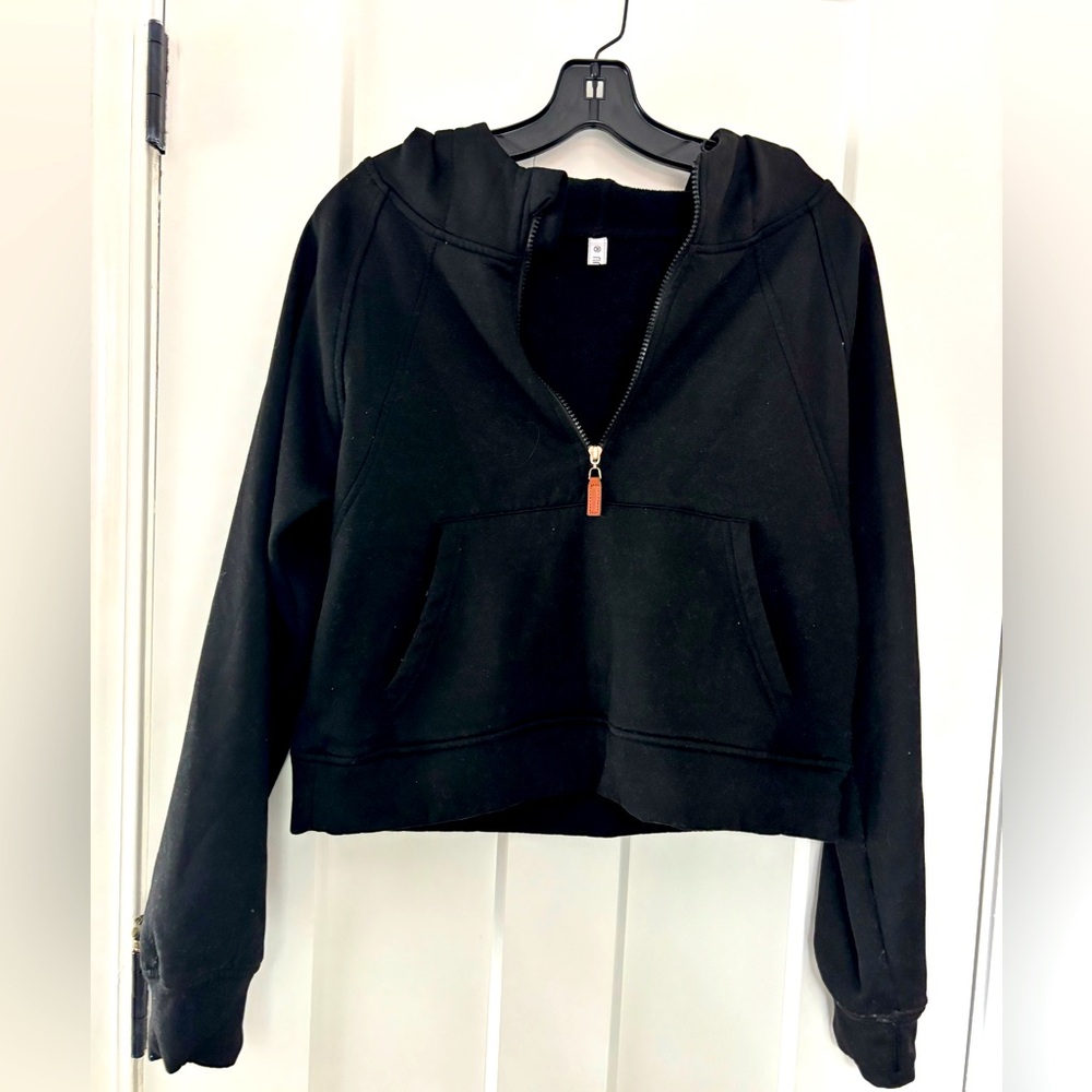 LASLULU Women's  Size med black‎ Cropped 1/4 Zip Fleece
